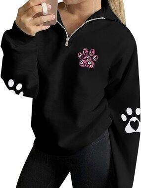 Floral paw print 1/4 zip sweatshirt. New, no tags.